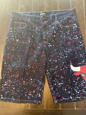 Legendary Status Chicago Bulls Jorts Men 40 Y2K Baggy Denim Shorts NBA Splatter